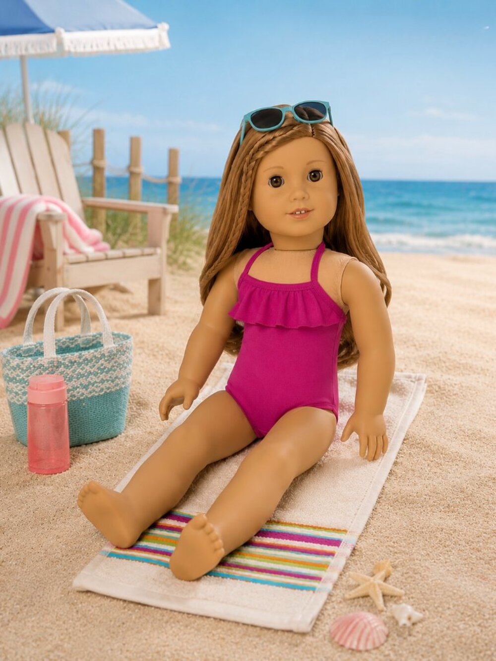 Beach Towel for Girl Doll Creamโ Colorful Stripe American Thick